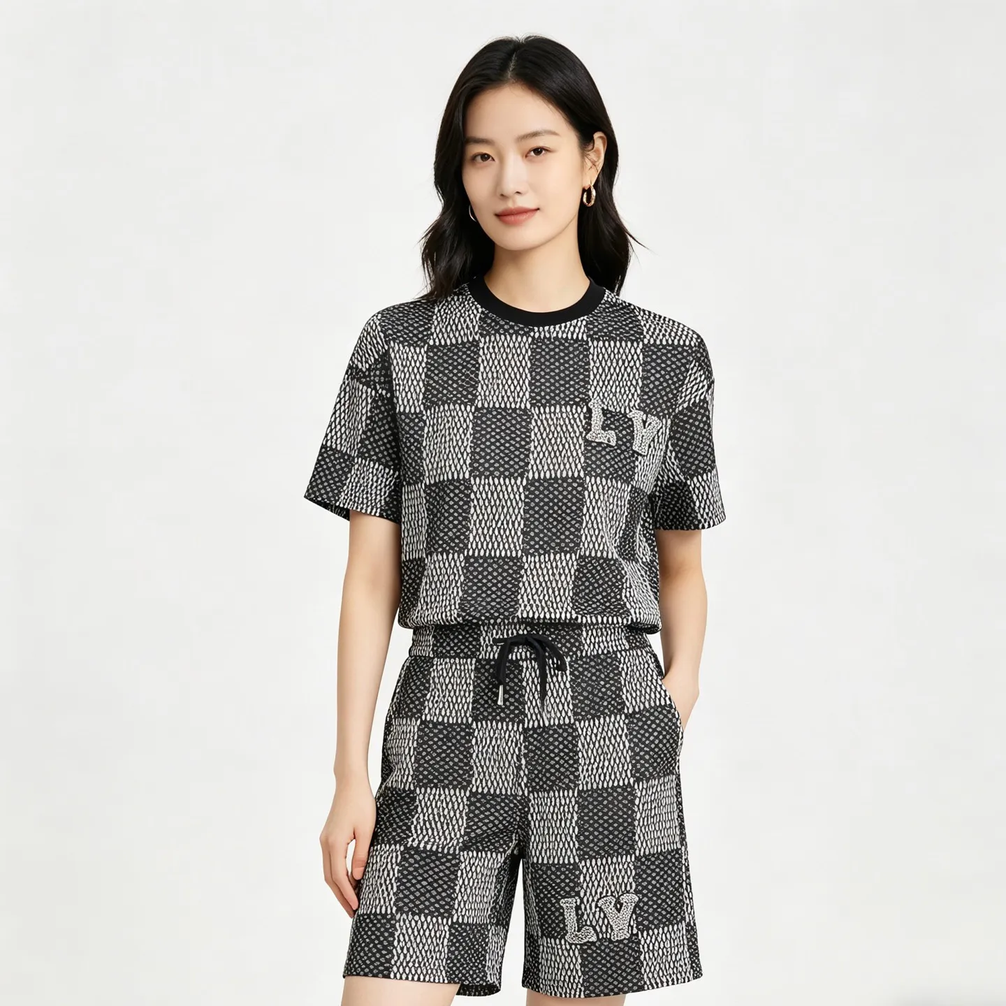 Louis Vuitton/Louis Vuitton rhinestone letter logo checkerboard shorts
